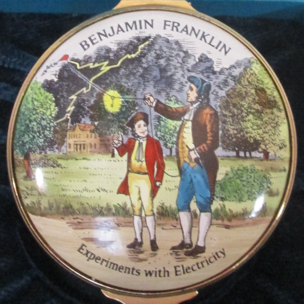 Halcyon Days Enamel Box BENJAMIN FRANKLIN Kite Key